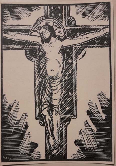 Mac Constantinescu (1900 - 1979), litografie 3 interbelică, 16 x 11 Rastignire