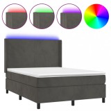 Cumpara ieftin Pat cu arcuri, saltea si LED, gri inchis, 140x200 cm, catifea