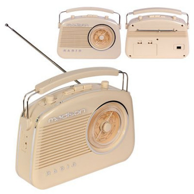 Radio FM portabil, 15 W, functie bluetooth, design vintage, Bej foto