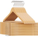 SONGMICS Set de 20 umerase din lemn, cu bara anti-alunecare pentru pantaloni, carlig pivotant la 360&deg;, 45cm, natur Household NewTrend