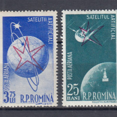 ROMANIA 1958 LP 459 SATELITI ARTIFICIALI CU SUPRATIPAR BRUXELLES SERIE MNH