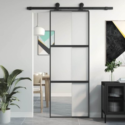 vidaXL Ușă glisantă, negru, 76x205 cm, sticlă securizată și aluminiu 155201 foto