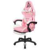 Scaun de gaming Warrior Kruger &amp;amp; Matz, 81 cm, baza PVC, piele ecologica, 2 perne, maxim 150 kg, Roz