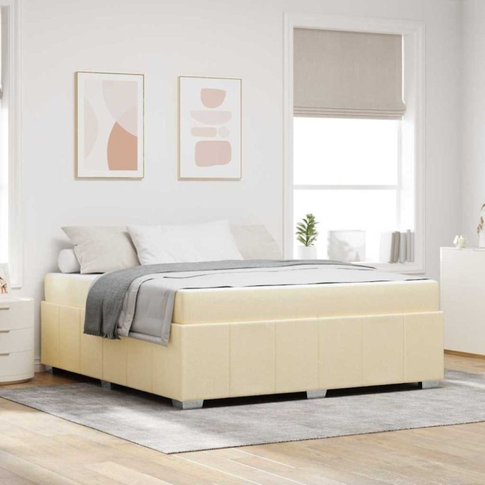 vidaXL Cadru de pat cu saltea Crem 180 x 200 cm țesătură 3398305