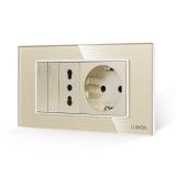 Cumpara ieftin Intrerupator Dublu + Priza Ingusta + Priza Schuko cu Rama din Sticla LUXION, Standard Italian, 4M SmartElectro IntelligentHouse