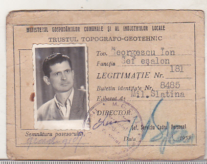 bnk div Legitimatie Ministerul Gospodariilor Comunale -1955