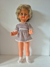 Papusa Aradeanca 57cm, par scurt blond, ochi albastri, anii 70-80,