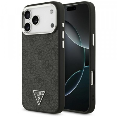 Husa MagSafe pentru Apple iPhone 17 Pro Max, Guess, 4G Triangle Logo, Neagra Argintie foto