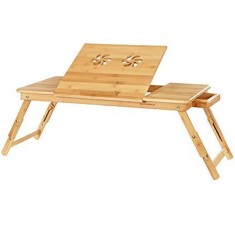 SONGMICS Masa pliabila laptop, din bambus, cu ventilatie si picioare ajustabile, 72x35x29 cm, natur Household NewTrend