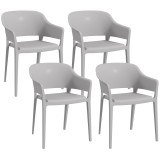 Outsunny Scaune de Grădină Gri, Set 4 Bucăți, Confortabile cu Spătar &Icirc;nalt și Cotiere, Scaune Stivuibile din PP, 56x54.5x77.5 cm | Aosom Romania