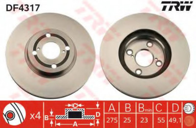 Disc frana TOYOTA COROLLA Combi (E12J, E12T) (2001 - 2007) TRW DF4317 foto