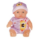 Păpușă Bebelus, 22cm, Salopetă Mov, Rățușcă, Poliester, Oem