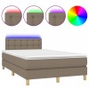 Pat cu arcuri, saltea si LED, gri taupe, 120x200 cm, textil