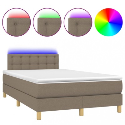 Pat cu arcuri, saltea si LED, gri taupe, 120x200 cm, textil foto