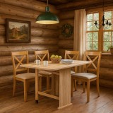 Masa plianta Practic, bucatarie si living, Pal Melaminat, insertii lemn masiv, 6 persoane, colturi rotunjite, 120x74x75 cm, stejar sonoma