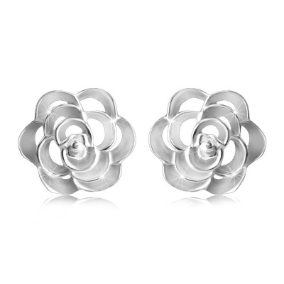 Cercei din argint 925 - trandafir decupat cu petale, &amp;icirc;nchidere de tip fluturaș foto