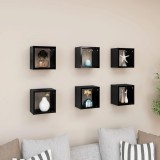 Raft de perete cub, 6 piese, negru extralucios, 22x15x22 cm PAL