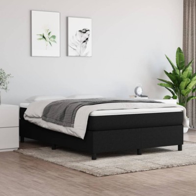 vidaXL Pat box spring cu saltea, negru, 140x190 cm, textil foto