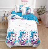 Cumpara ieftin Lenjerie De Pat Bristol Xc074, Bumbac, 4 Piese, Cu Elastic, Alb, Albastru, Imprimeu