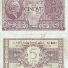 1944 (23 XI), 5 lire (P-31c) - Italia!
