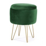 Taburet, rotund, cu spatiu depozitare, catifea, verde, max 90 kg, 35x35x45 cm, Lilli, Artool