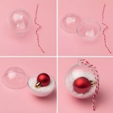 Globuri Brad de Crăciun, Model Transparent, Mărimi 10cm și 12cm, Set 2 Bucăți, Cordon Roșu Cu Carouri, Oem