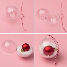 Globuri Brad de Crăciun, Model Transparent, Mărimi 10cm și 12cm, Set 2 Bucăți, Cordon Roșu Cu Carouri