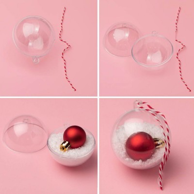 Globuri Brad de Crăciun, Model Transparent, Mărimi 10cm și 12cm, Set 2 Bucăți, Cordon Roșu Cu Carouri foto