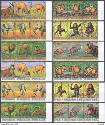 172-Guineea 1977-Animale din Africa-12 streifuri a cate 3 timbre nestampilate foto