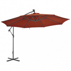 Umbrela in consola cu LED-uri, caramiziu, 350 cm foto