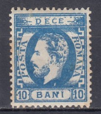 ROMANIA1872 LP 36 REGELE CAROL I CU BARBA 10 BANI ALBASTRU DANTELAT T1 EROARE APOSTROF LA N DIN BANI GUMA ORIGINALA SARNIERA