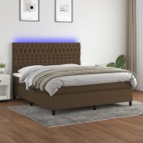 Cumpara ieftin Pat cu arcuri, saltea și LED, maro &icirc;nchis, 180x200 cm, textil