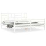 Cadru de pat cu tablie Super King Size, alb, lemn masiv