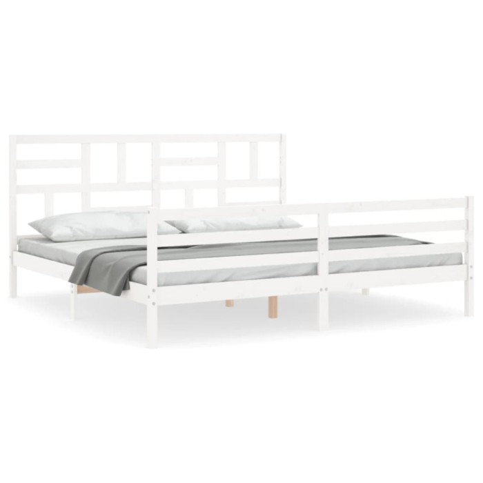 Cadru de pat cu tablie Super King Size, alb, lemn masiv