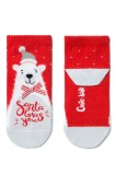 Șosete haioase bumbac, cu urs polar și fundiță, Conte Kids 383 - Rosu, 24-29 (16-18 cm)