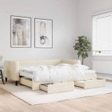 Cumpara ieftin Pat de zi cu extensie și sertare, crem, 90x200 cm, textil