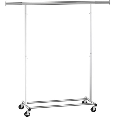SONGMICS Suport pentru haine cu sina superioara extensibila, pe roti, reglabil pe latime, 45x(92-132)x160cm, inox argintiu foto