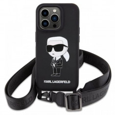 Karl Lagerfeld Husa Liquid Silicone Crossbody Ikonik iPhone 15 Pro Negru