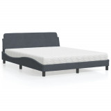 VidaXL Pat cu saltea, Dover, gri &icirc;nchis, 160x200 cm, catifea 3208432