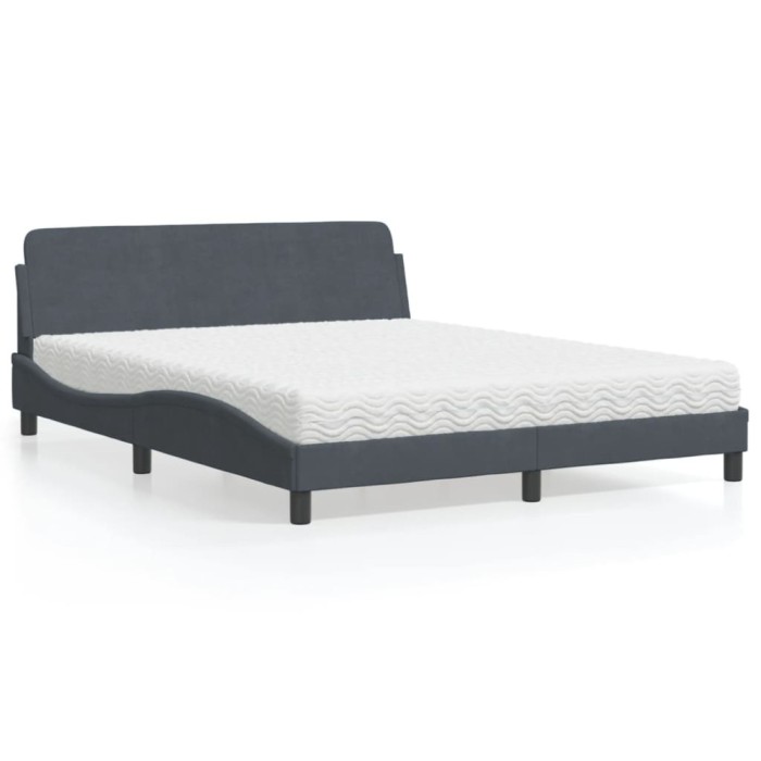 vidaXL Pat cu saltea, Dover, gri &icirc;nchis, 160x200 cm, catifea 3208432
