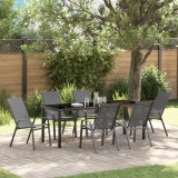 Set de Dining pentru Grădină vidaXL cu 7 Piese Gri Textilenă și Oțel, Masă de Grădină vidaXL Neagră 200x80x73 cm din Sticlă Securizată