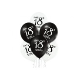 Set 6 baloane latex aniversare 18 ani alb negru 30 cm