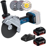 Bosch GWS 18V-180 P + GBA + GAL 18V-40 - Polizor unghiular 180 mm accesorii + Set 2 acumulatori si incarcator Li-Ion 18 V 5 Ah