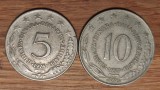 Iugoslavia - set 2 colectie 2 monede uriase - 5 + 10 dinari / dinara 1974 / 1977, Europa