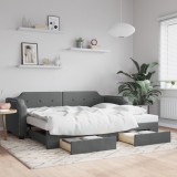 Cumpara ieftin Pat de zi cu extensie și sertare, gri &icirc;nchis, 100x200 cm textil