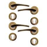 Cumpara ieftin Manere Usa cu Rozeta Bravo, Galben Saten, Cilindru, 2 Seturi/Cutie - Set Manere Interior/Exterior