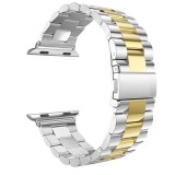 Curea metalica compatibila cu Apple Watch, 44mm, Argintiu/Auriu