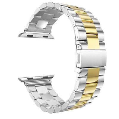 Curea metalica compatibila cu Apple Watch, 42mm, Argintiu/Auriu foto