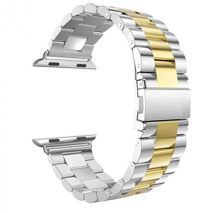 Curea metalica compatibila cu Apple Watch, 42mm, Argintiu/Auriu