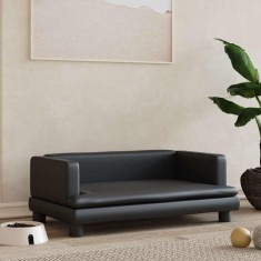 vidaXL Pat de c&acirc;ini, negru, 80x45x30 cm, piele ecologică